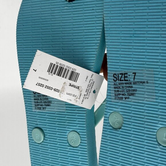 Womens Flip Flops Size 7 New Teal Striped Beach Pool Sandals Summer Casual Shoes - Picture 4 of 4